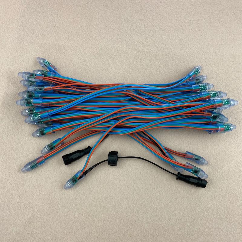 

Strings 25cm Wire Spacing 50pcs DC5V 12mm WS2811 Led Smart Pixel Node,with RGB Wire(18AWG),IP68 Rated;RGB Addressable Full Color