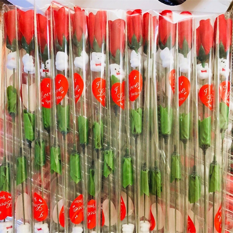 

Simulation Flower Single Red Roses Cartoon Bear With a heart-shaped Sticker Valentines Day Gift Mothers Day Gift Wedding Epacket Free 535 R2