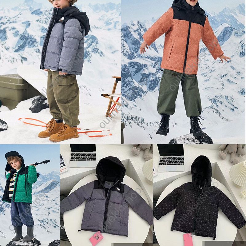

2021 New TNF x GGs Winter Kids Coat Youth Junior Down Jacket Quality Designer Black Outdoor Thick warm Feather Children Green Fashion Cool Grey Hoody, Blue;gray