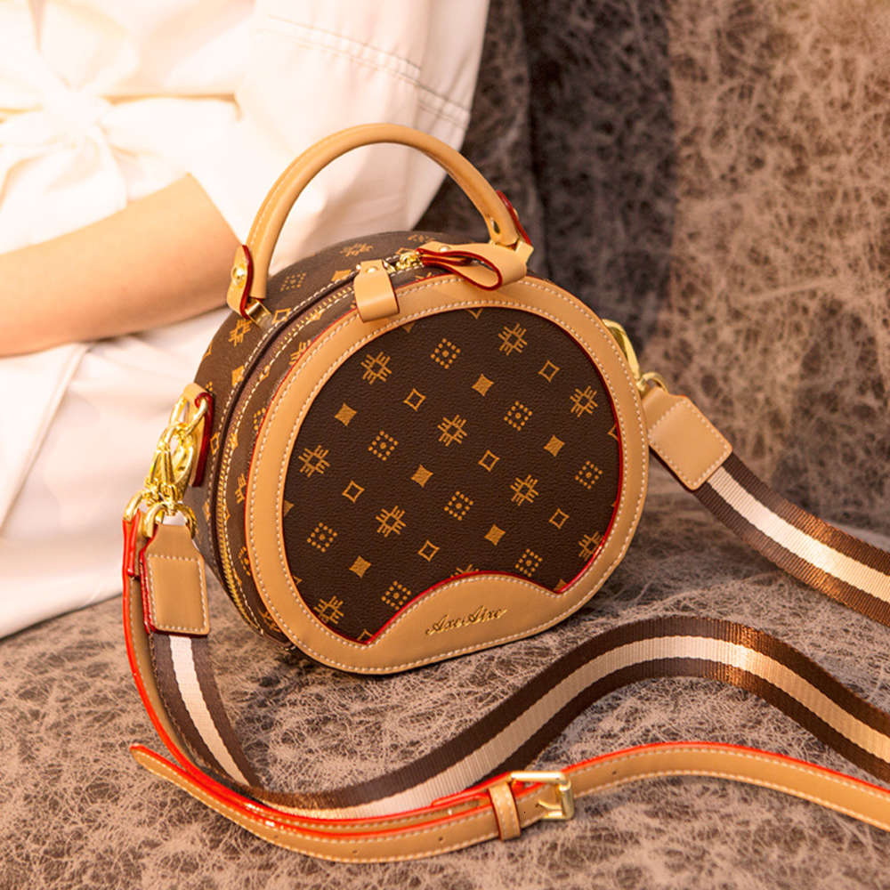 

HBP Fashion 2021 new bag women's small round 2021 fashion printing one shoulder wide band messenger cake, Khaki