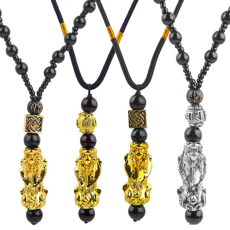 

Pendant Necklaces Rinhoo Handmade Vintage Chinese Traditional Pixiu Rope Chain Necklace Brave Troops Jewelry With Good Luck And Wealth, Silver