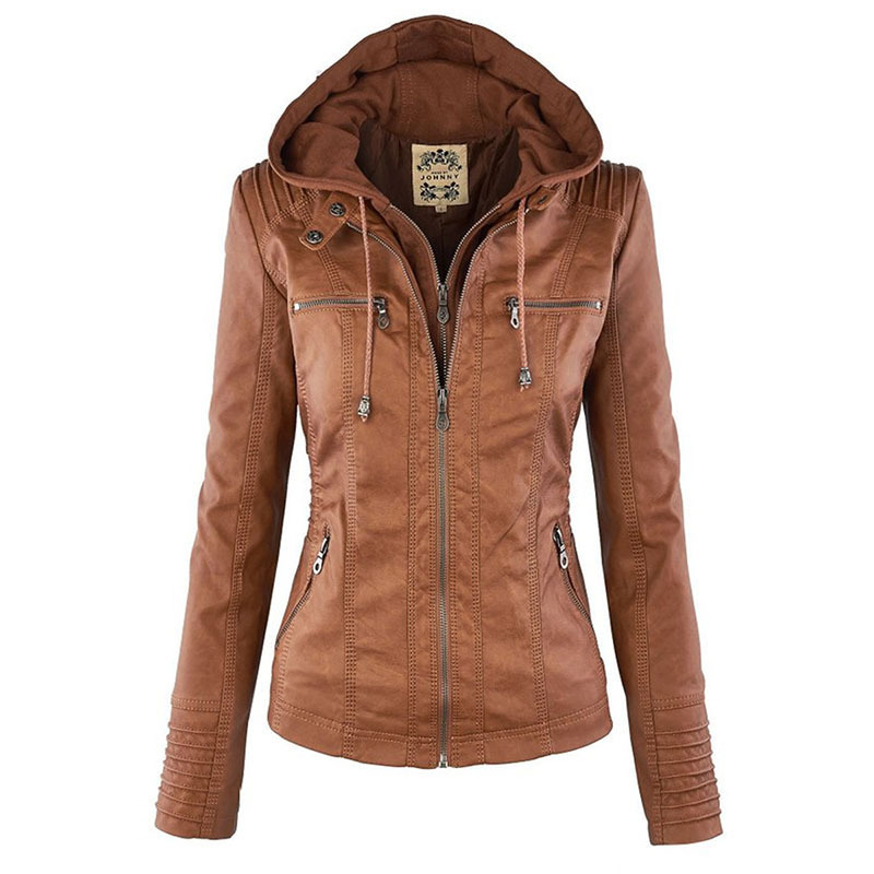 

Gothic Faux Leather Jacket Women Khaki Winter Motorcycle Hoodies Outerwear PU Basic Coat, White