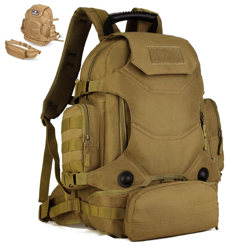 

Outdoor Bags Multifunction Tactical Backpack 40L Waterproof 600D High Density Wear-resistant Nylon Waist Bag 2 Set Camping Men Hiking Huntin, Black