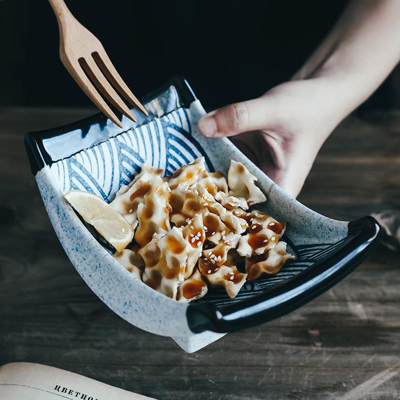

Dishes & Plates RHE Blue Boat Ceramics Shape Dessert Salad Cake Tray Dinner Party Tableware Porcelain Small Plate
