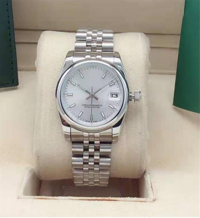 

the 31mm lady mechanical automatic watch with light outer ring stainless steel wristwatch fashion master, Slivery;brown