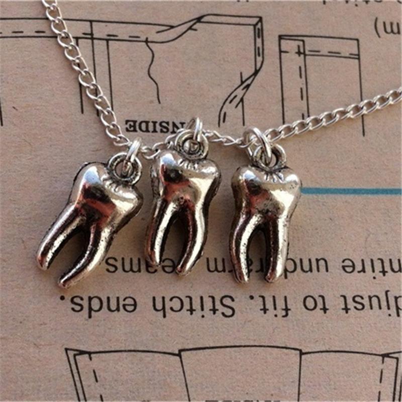 

Chains Antique Silver Color Tooth Pendant Necklace Fairy For Girls Women