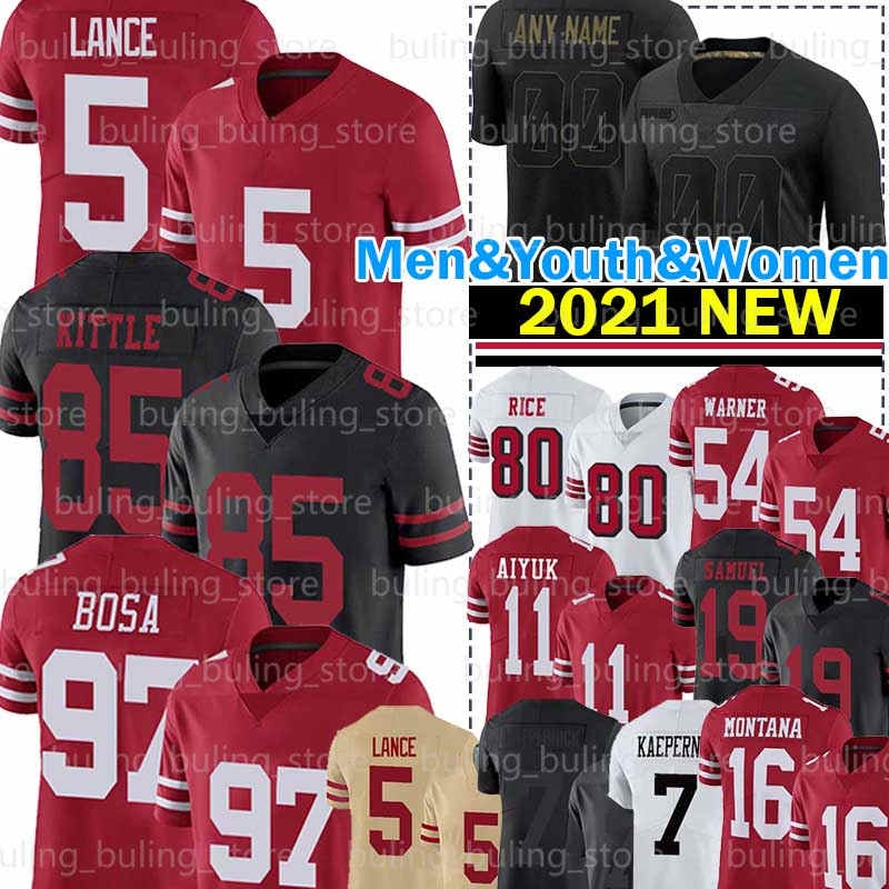 

5 Trey Lance 85 George Kittle Jersey 97 Nick Bosa 7 Colin Kaepernick San Francisco 49ers Fred Warner Jerry Rice Deebo Samuel Ronnie Lott Brandon Aiyuk Football, 2019 new jersey