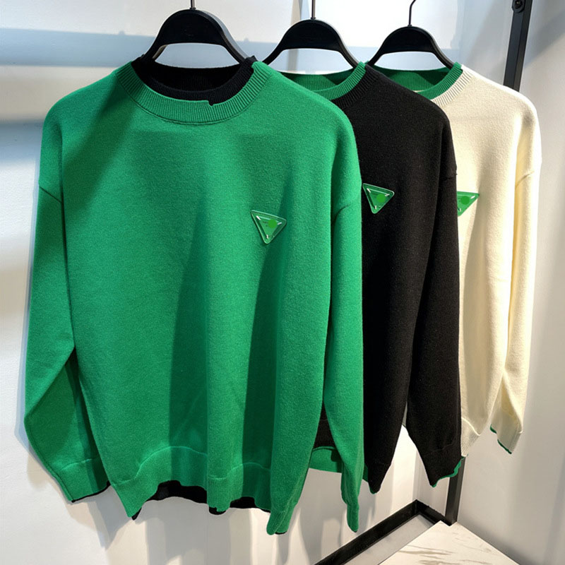 

Winter holiday two badges loose off shoulder pullover sweaters men's fashion round neck casual knitwear, Green