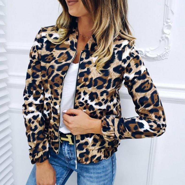 

Women's Jackets Fashion Women Long Sleeve Jacket Sweater Top Ladies Casual Leopard Print Cardigan Zipper Short Outwear Coat, Black;brown