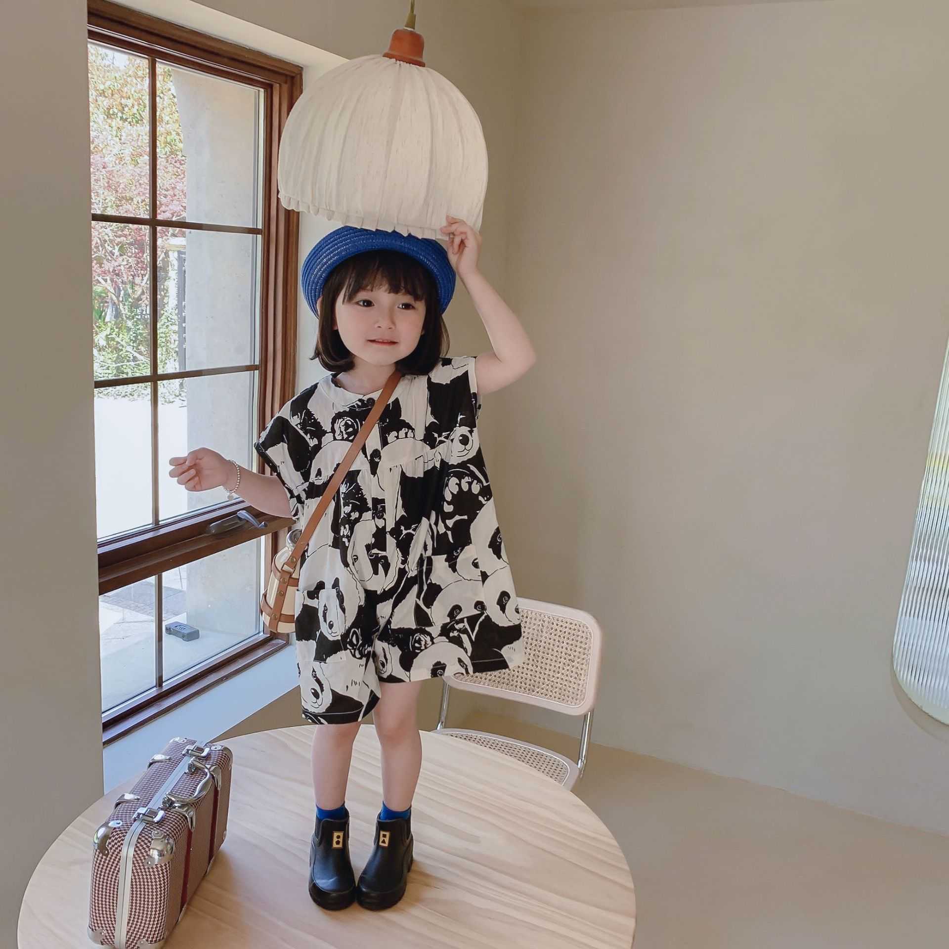 

Summer unisex fashion loose panda short sleeve bodysuits thin cool coveralls boys and girls One-Pieces 210722, Bodysuit