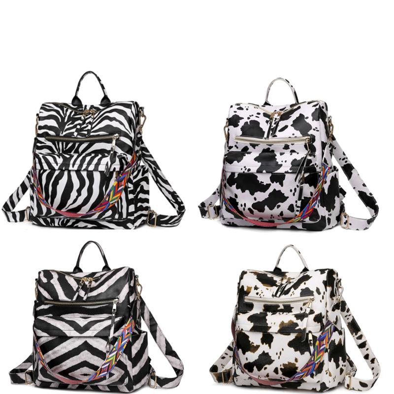 

Pu Leather Cow Zebra Prints Women's Backpack Outdoor Travel Leisure Shoulder Bag With Guitar Strap Crossbody