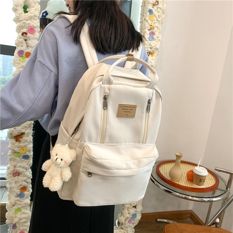 

Diaper Bags Multifunctional Double Zipper Female Backpack Large Capacity Girl Laptop Student Shoulder Bag Korean School, White
