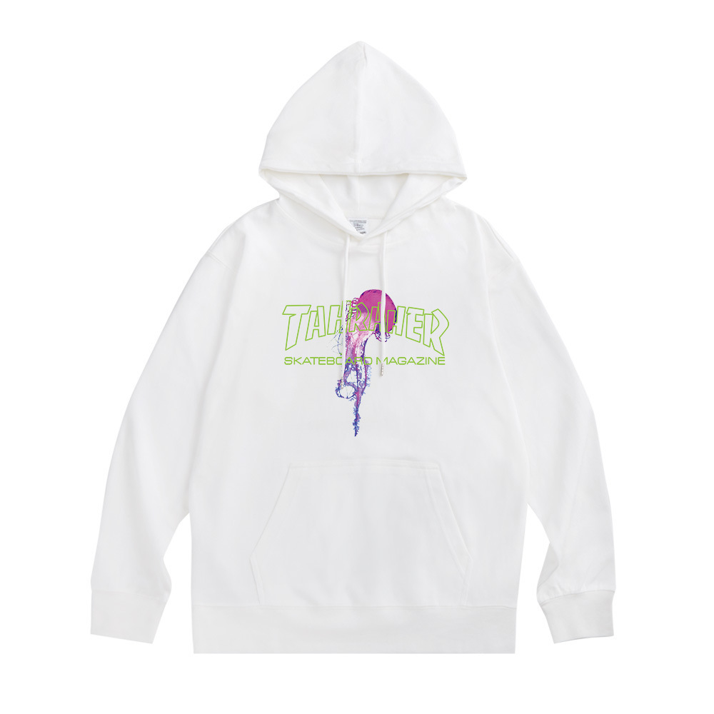 

Trendy Men's Ins Street Hip Hop Skateboard Letter Printed Women's Hoodie Plus Plush Hoodie Coat Fog, Standard white