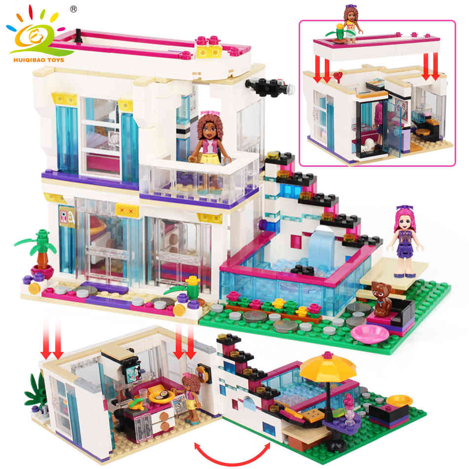 

HUIQIBAO 760PCS Pop Star Livi's House Building Blocks Friends Series For Girls Figures City Bricks Set Educational Children Toys 1008