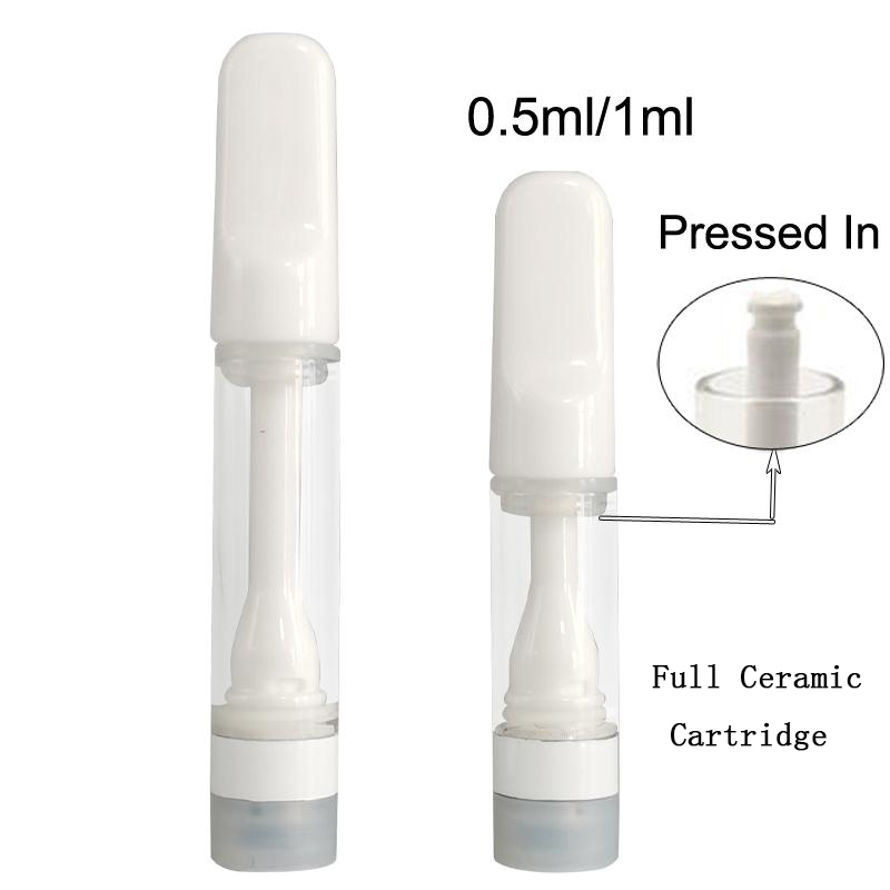 

Full Ceramic Cartridge .5ml 1ml Glass Tank Detal 8 Empty Atomizer Cart Snap On Flat Mouthpiece Vape Pen Carts 510 Thick Oil Electronic Cigarette Cartridges White Color