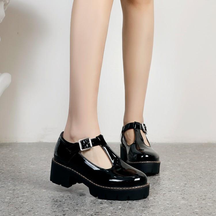 

Dress Shoes 2021 Versatile Spring Single Women's Mary Jane Muffin Thick Soled Small Leather Heel Patent, Black