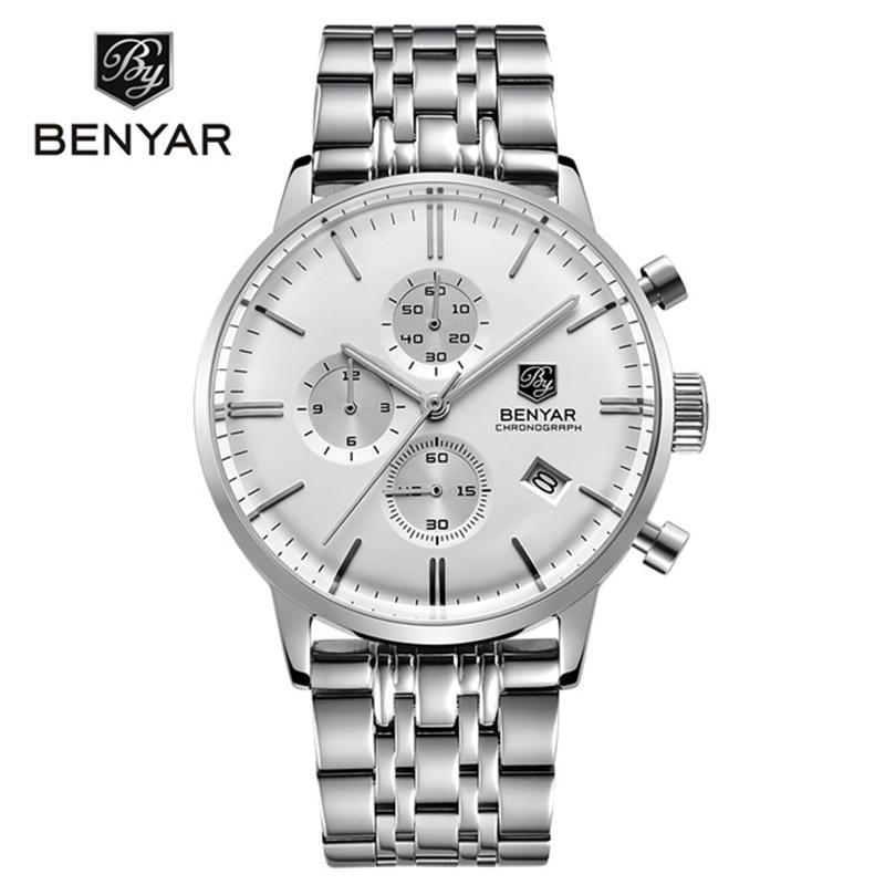 

Watch Men BENAYR Top Quartz Chronograph Military Sport Clock Waterproof Business Reloj Hombres Wristwatches, Slivery;brown
