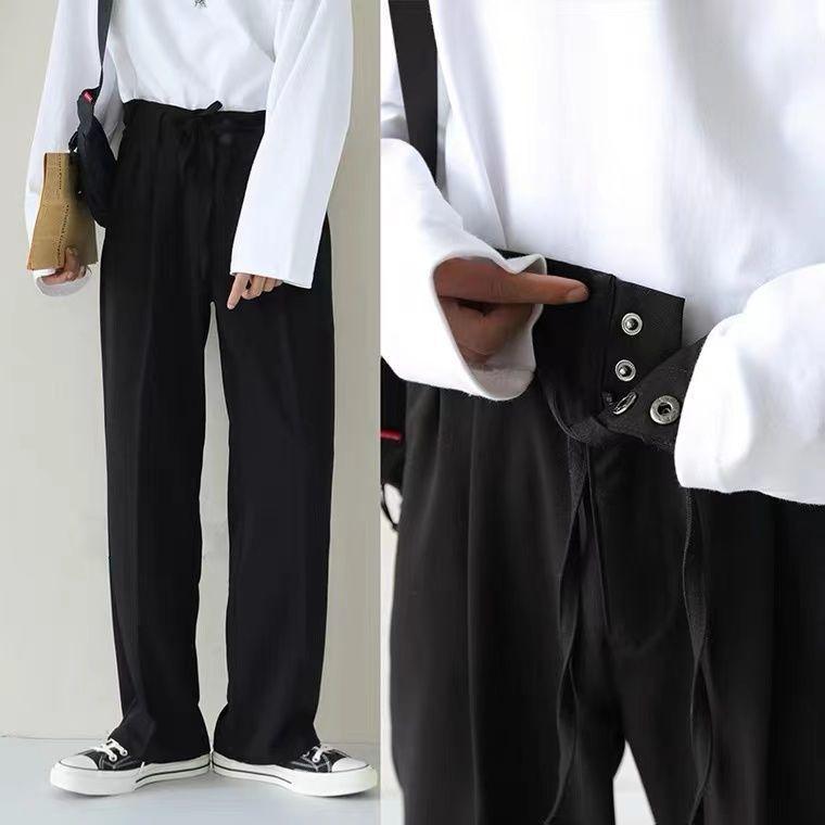 

Men's Pants 2021 Autumn Trend Versatile Chic Straight Tube Loose Wide Leg Drop Feeling Floor Dragging Suit, Black