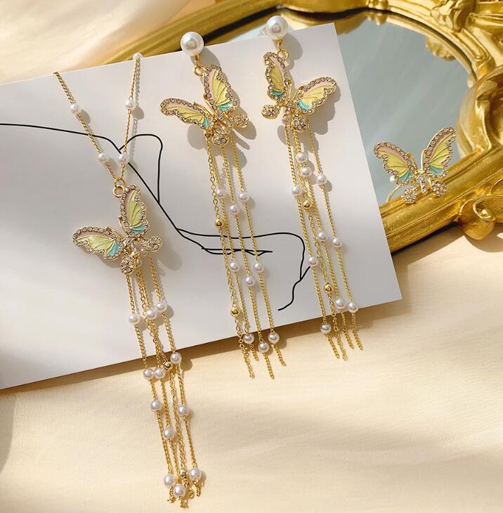 

Earrings & Necklace 2021 Fairy Butterfly Ins Clavicle Chain Simple Temperament Neck Jewelry, Silver