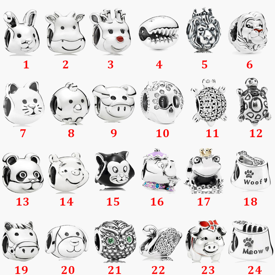 

Fine jewelry Authentic 925 Sterling Silver Bead Fit Pandora Charm Bracelets Animal Series Lion Tortoise Rabbit Beads Safety Chain Pendant DIY beads, Black