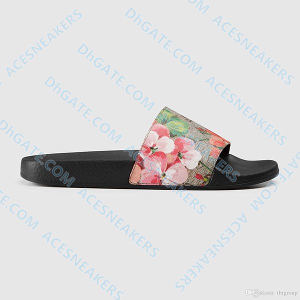 

2021Designer Rubber slide sandal Floral brocade men slipper flower Gear bottoms Flip Flops women Beach causal with Box, As pic