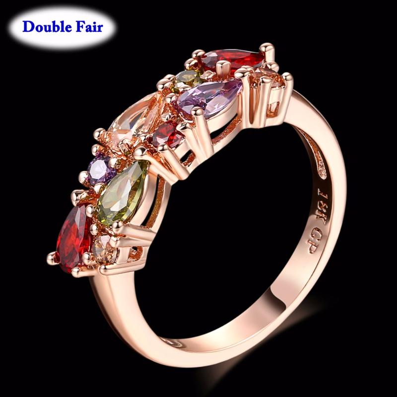 

Cluster Rings Cubic Zircon Rose Gold Color Ring Mona Lisa Inlay Multicolor Crystal Fashion Party Jewelry For Women Anel DWR484, Golden;silver