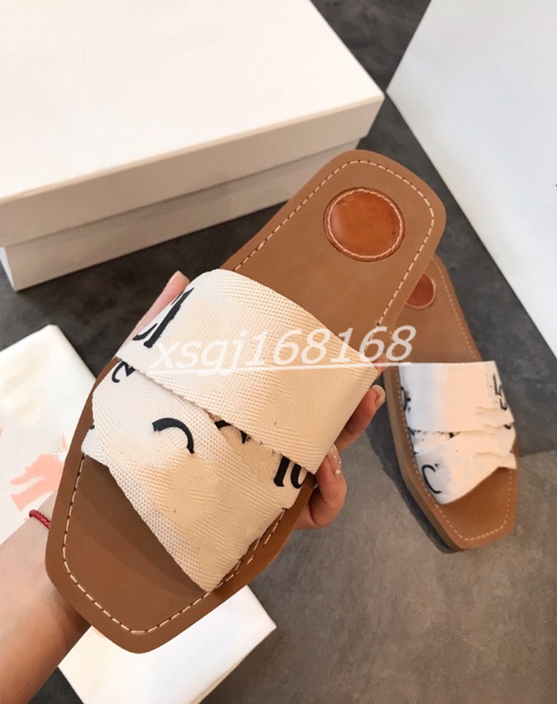 

Girls Fashion Summer Canvas Flat Slippers Ladies Sandals Wooden Square Head Cross Strap Letter Print flip flop
