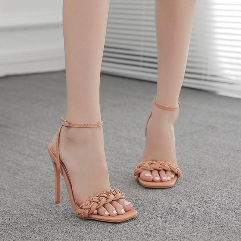 

Sandals 2022 Summer Fashion Weave Women Sandal Shoes Thin High Heel Ladies Sexy Dress Pumps Open Toe Ankle Buckle Rome, Black