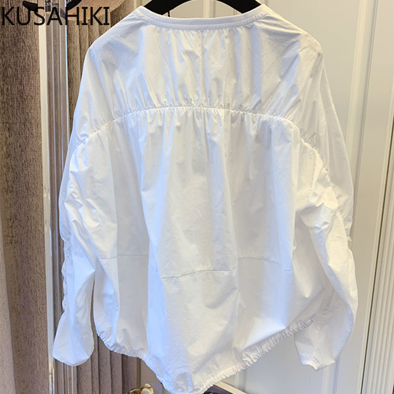 Nomikuma Causal Korean Puff Sleeve Women Shirts Pleated Patchwork Top Blouses Spring New O-neck Blusas Feminimos 6G231 210427