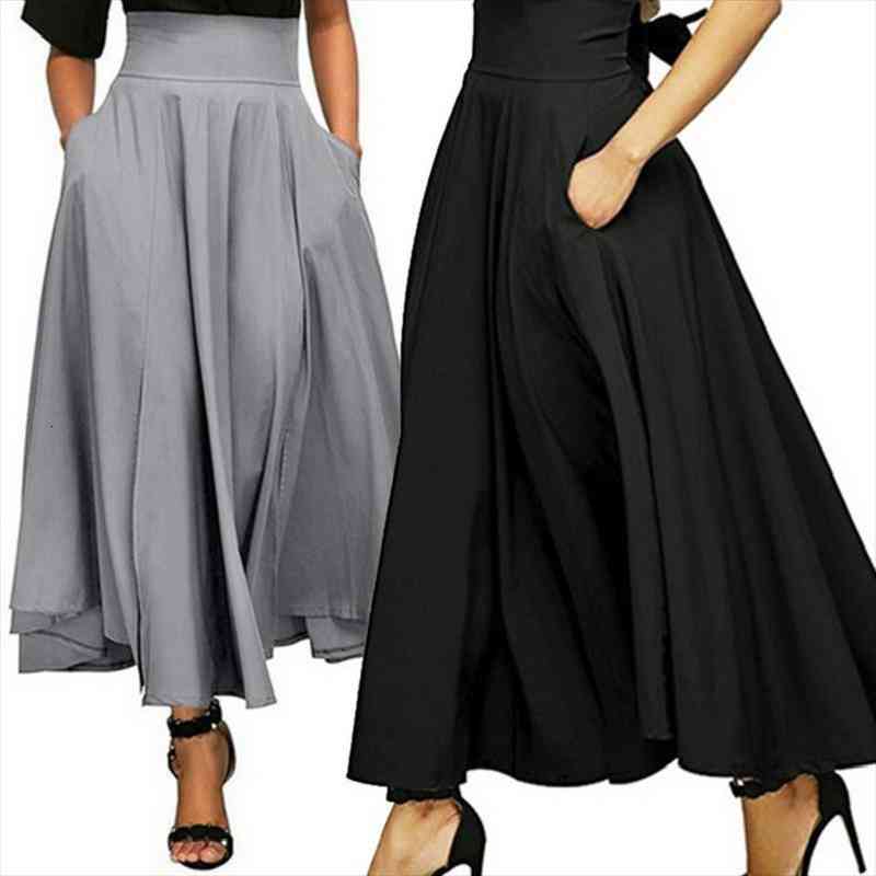 

cotton long elastic waist pleated womens skirts a line front maxi-skirts fashion all-matching beach vintage summer skirt, Black