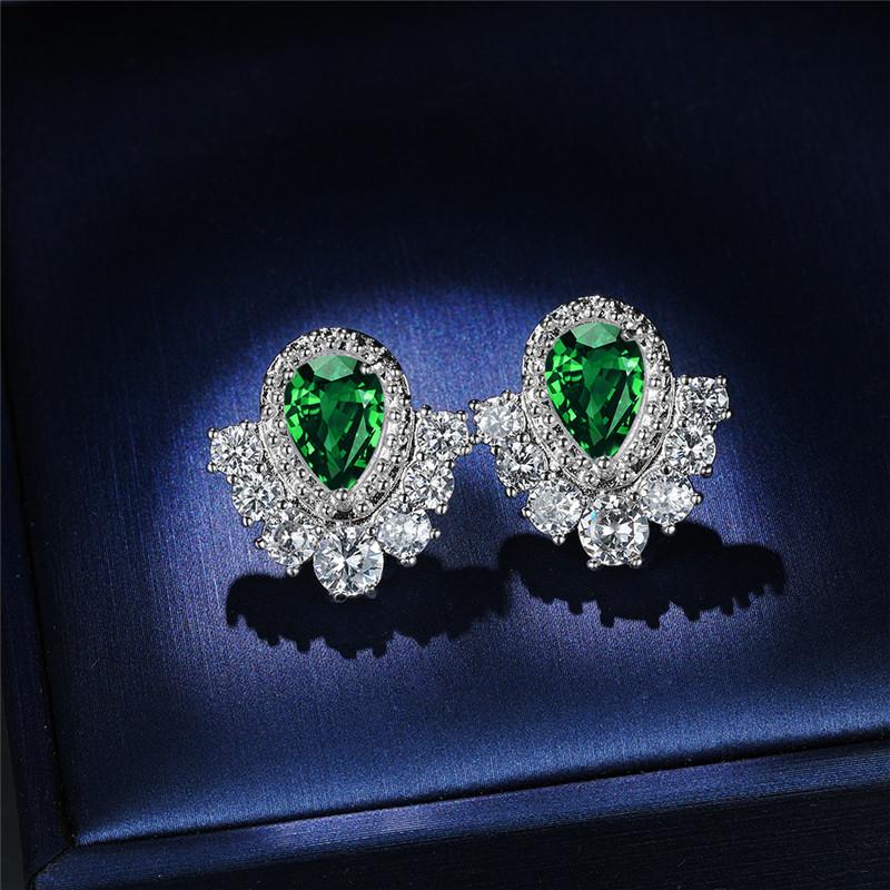 

Stud Cute Water Drop Small Earrings Dainty Female Green Crystal Stone For Women Rose Gold Silver Color Wedding