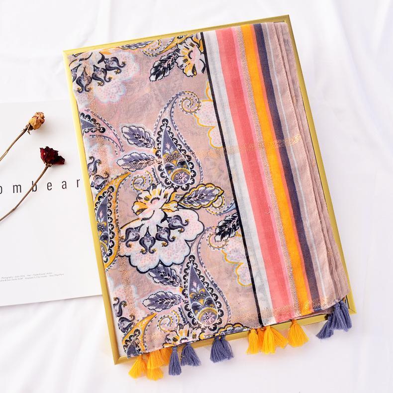 

Scarves Royalmaybe Foreign Trade Export Gauze Scarf Cotton Golden Glitter Headscarves Fashion Long Pink Bronzing