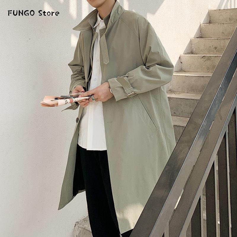 

Autumn Korean Style Windbreaker Men's Fashion Solid Color Casual Long Coat Men Streetwear Wild Loose Trench Jackets Mens S-3XL Coats, Light green