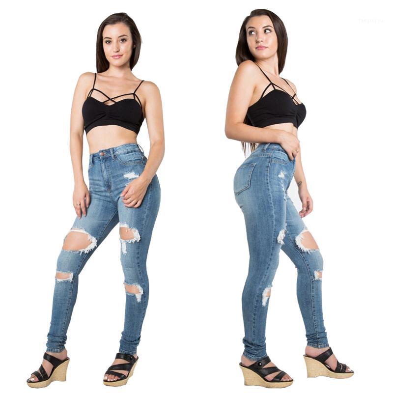 

Women's Jeans Spring And Autumn Fashion Pencil Pants Casual Stretch Large Hole Trousers Vintage Tight, Blue