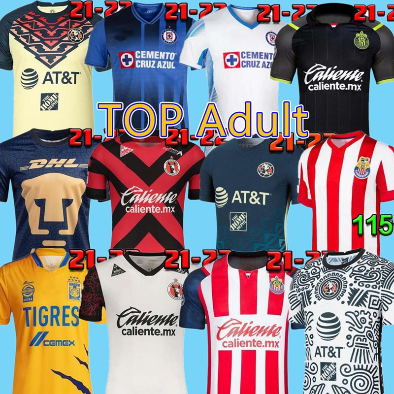 

21 22 Club America Cruz Azul Soccer Jersey 2021 2022 Guadalajara Chivas 115th Tijuana UNAM Tigres home away third Liga MX Football Shirts, [club america]home