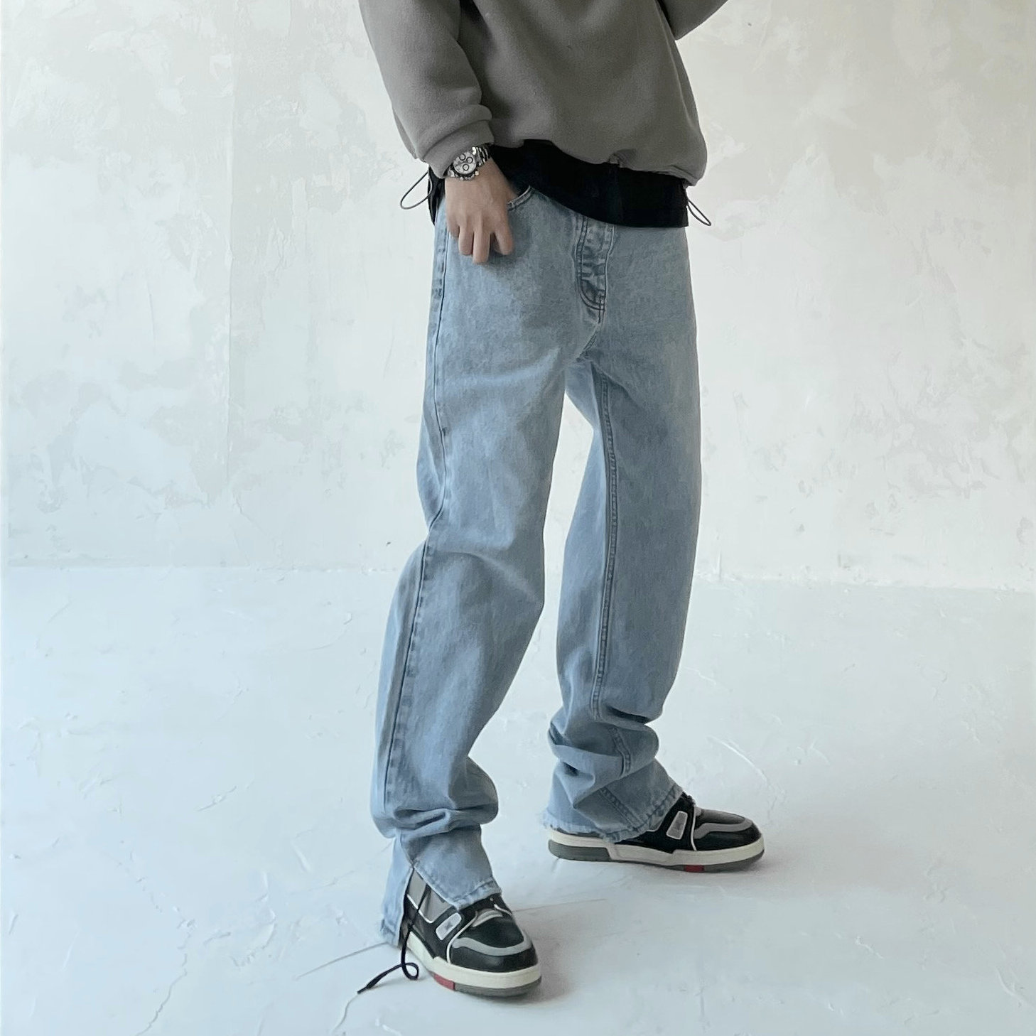 

Blue Black New Style Men's Distressed Destroyed Pants White Ripped Patches Skinny Biker Jeans Slim Trousers 2021ss