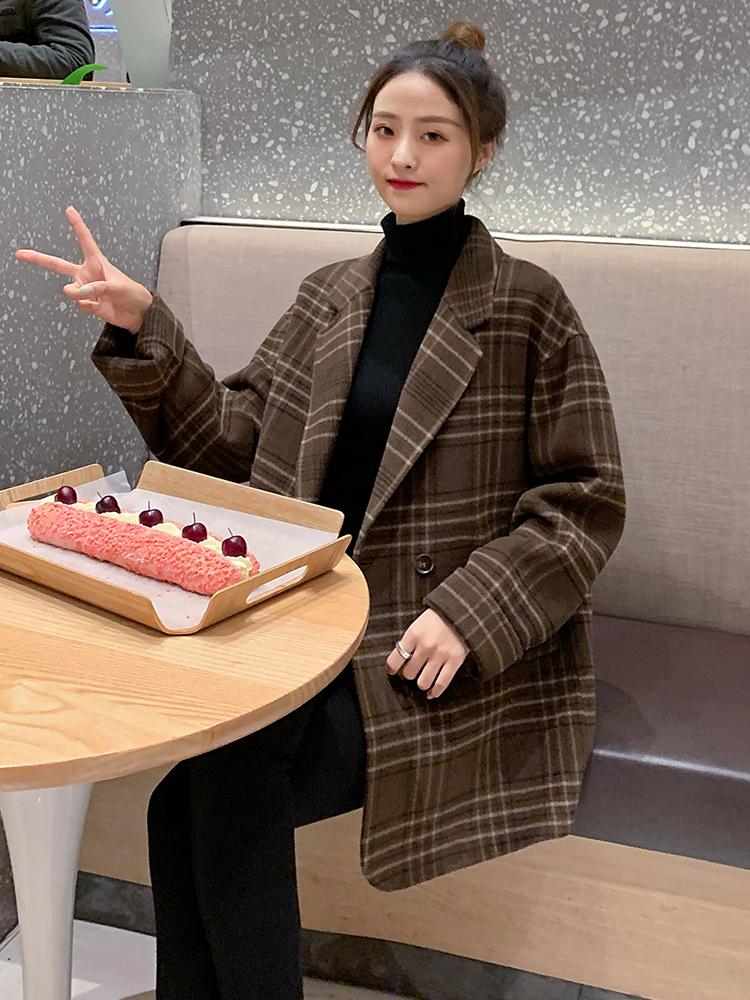 

Women' Wool & Blends Plaid Suit Coat Women Short 2021 Winter Small Loose Temperament Woolen, Gray