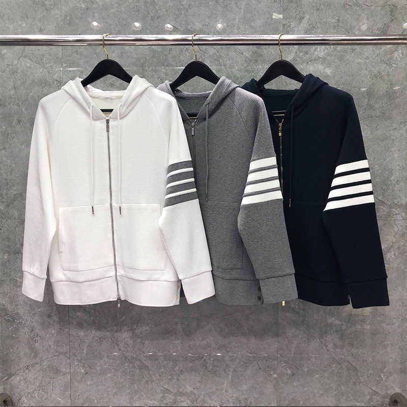 

Dongguan direct sales TB new waffle hooded zipper sweater BF style jacket, White
