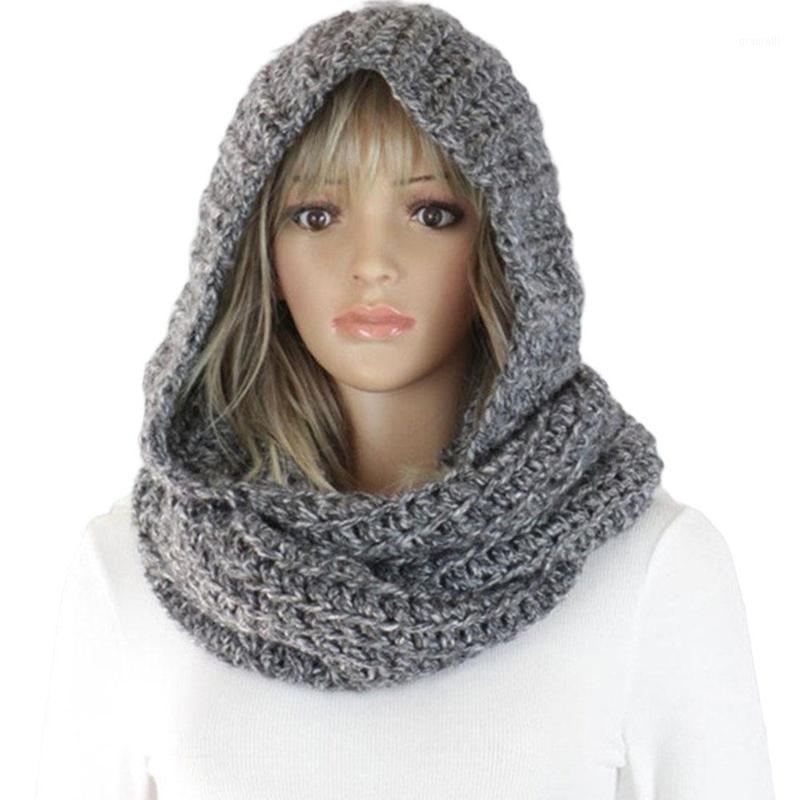 

Scarves 2021 Winter Scarf Ladies Fashion Knitted Warm Hat Cap Set, Blue;gray