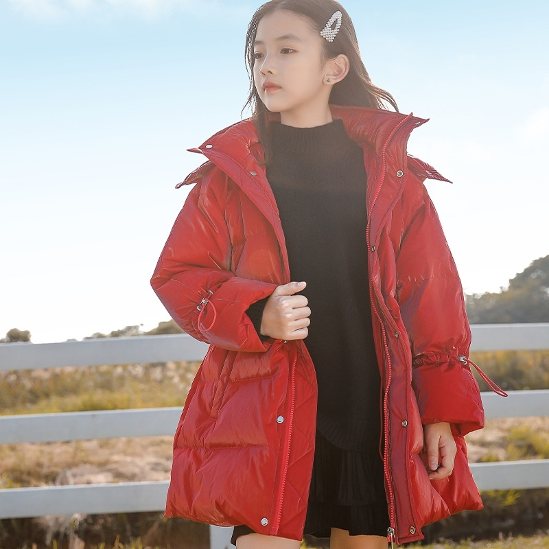 

Children's girls' medium and long down jacket wear middle school children's 2021 new winter coat girl, Black