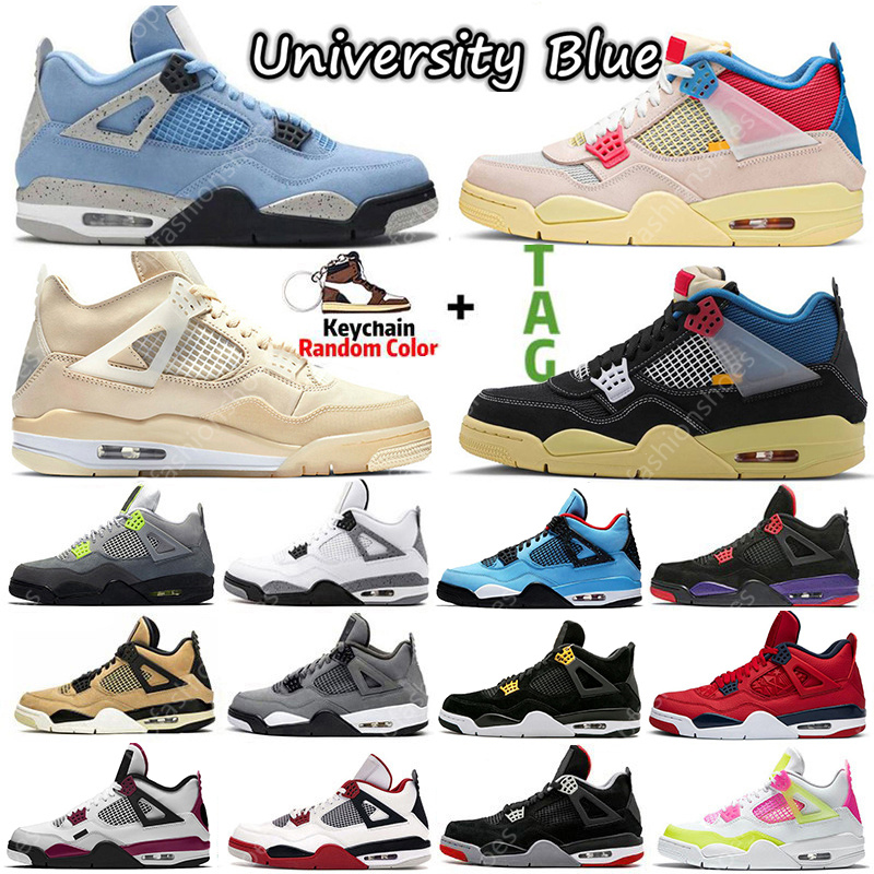 

2021 Sail University Blue 4 4s Guava Ice Mens Basketball Shoes What the White Cement Black Cat Fire Red Bred Trainers Sports Sneakers, Deep blue 36-45