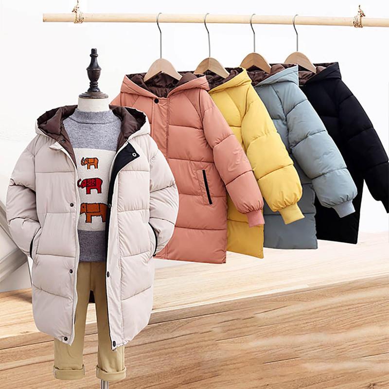 

Down Coat 3-10Y Kids Children's Outerwear Winter Clothes Teen Boys Girls Cotton-Padded Parka Coats Thicken Warm Long Jackets, Blue;gray