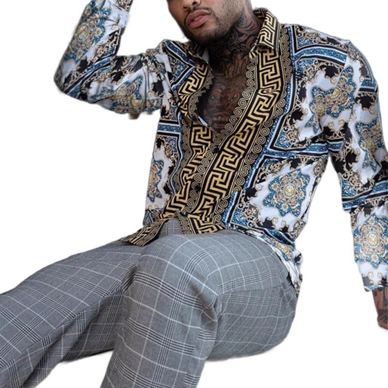 

Spring Outdoor Shirts blusa Print Long Sleeve Hawaiian printed Men vintage autumn Casual top, As picture