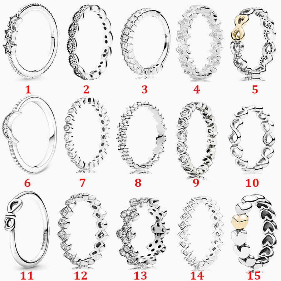 

Women's 925 Sterling Silver Wedding Rings Cubic Zirconia Diamonds for Pandora Crescent Beaded Ring Symbol Rosette Engagement Ladies Gift with Box, Slivery;golden