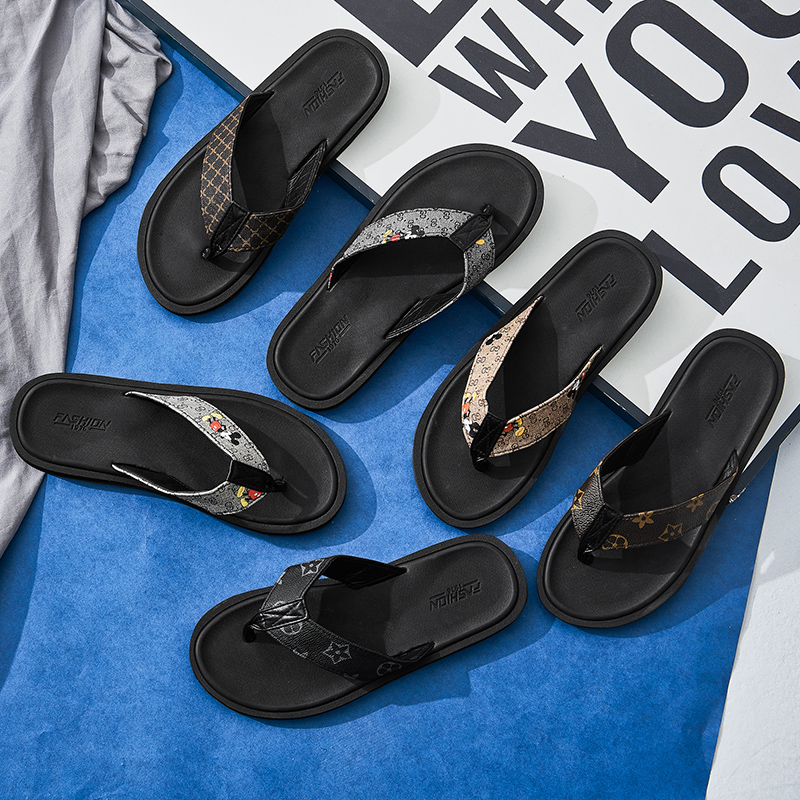 

luxury Printed Designer Slippers Mens comfort Rubber Slides Sandals With Grid pattern Flower Outdoor Beach Casual Flip Flops, A63 brown