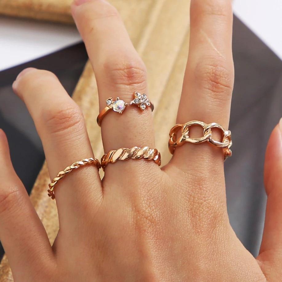 

Gold color Retro Knuckle Rings For Women Vintage Geometric simple cute crystal twisted Ring Set Party Bohemian Jewelry