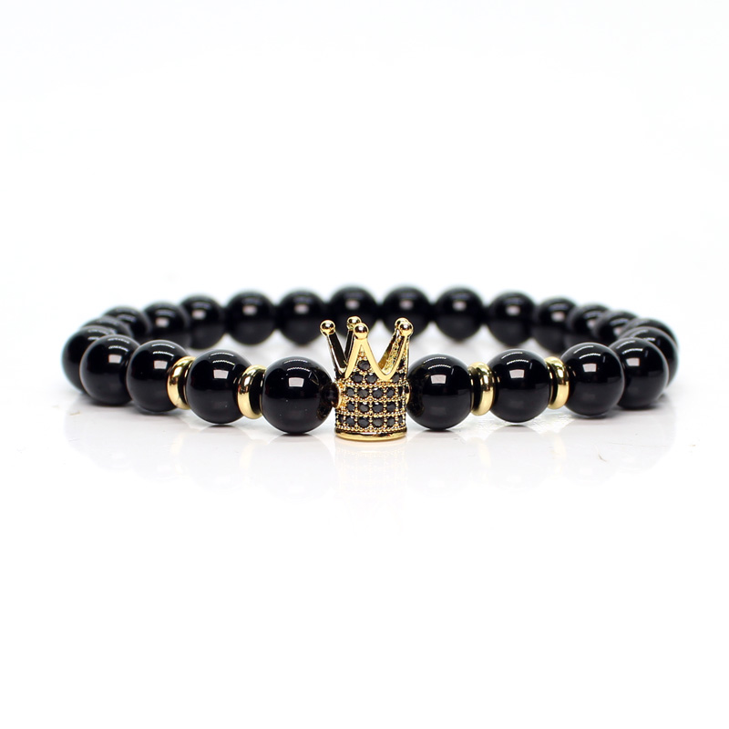 

Shinny Black Beads Crown Bracelet Men Bracelets Charm Homme Man Mens Jewellery Heren Armband Mens Braclets Handmade Braclet