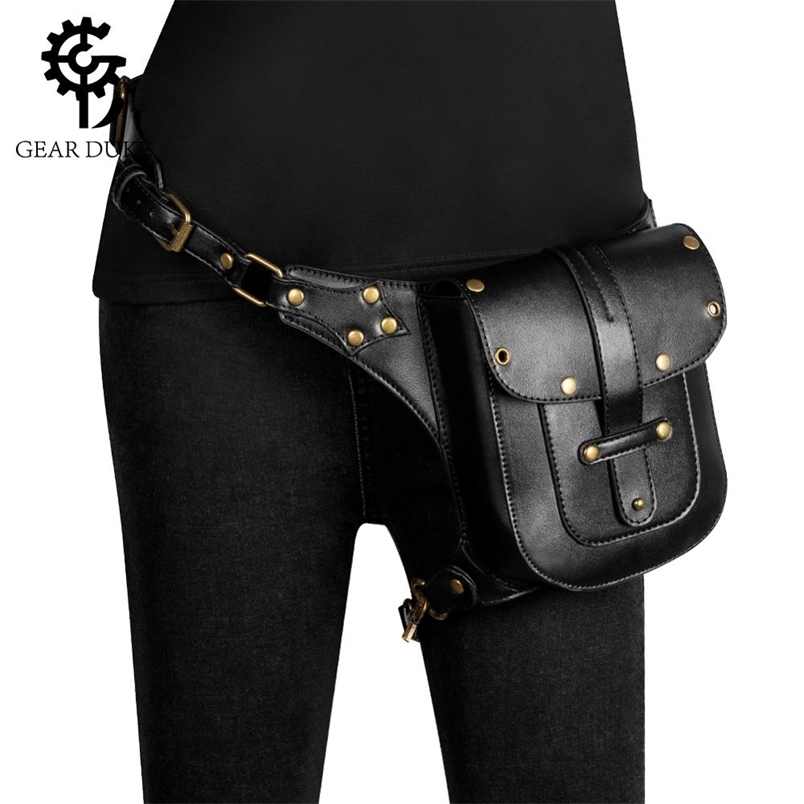 

GearDuke Punk Rock Women Motorcycle Bag Men Steampunk Chain Belt Waist s Moto Biker Shoulder Crossbody Chest Pack for Man 210610, Black