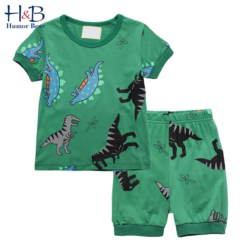 

Boys Summer Clothing Sets Fashion Cotton Cartoon Short Sleeve+Shorts 2PCS Cute Baby Kids Children Clothes 210611, Bz1282 green