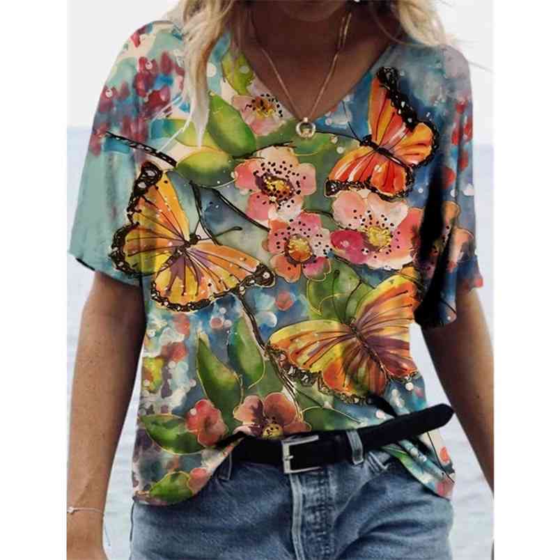 

Summer Short Sleeve T-shirts Casual V-Neck Loose Plus Size Streetwear T Shirts Female Pullover Tee Tops 210517